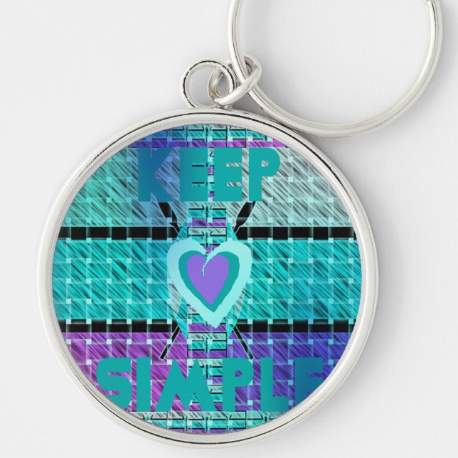 Keep It Simple: Cyan Heart & Clarity Pattern Art Key Ring (Front)
