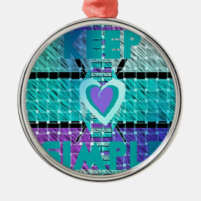 Keep It Simple: Cyan Heart & Clarity Pattern Art Metal Tree Decoration (Front)