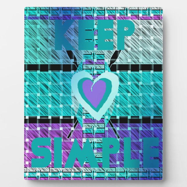 Keep It Simple: Cyan Heart & Clarity Pattern Art Plaque (Front)