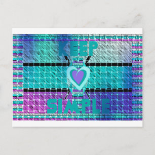 Keep It Simple: Cyan Heart & Clarity Pattern Art Postcard