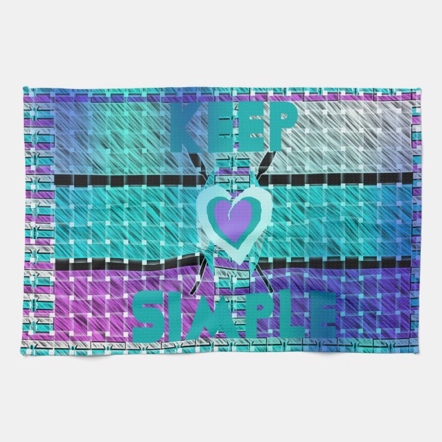 Keep It Simple: Cyan Heart & Clarity Pattern Art Tea Towel (Horizontal)