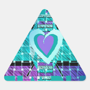 Keep It Simple: Cyan Heart & Clarity Pattern Art Triangle Sticker