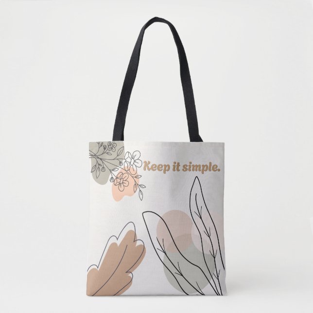 'Keep It Simple' Earthy Botanical Art Tote Bag (Front)