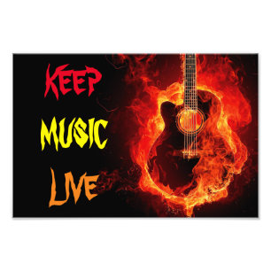 keep music live flaming guitar photo print