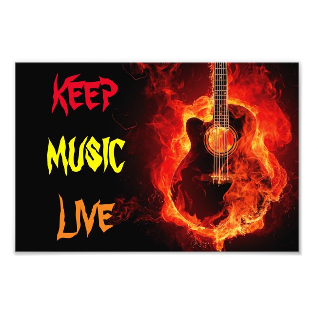 keep music live flaming guitar photo print (Front)