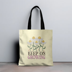 Keep On Growing Positive Quotes Retro Flowers Tote Bag