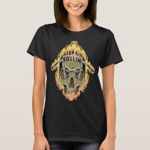 Keep on Rollin Vintage Motorcycle Skull Motorcycle T-Shirt