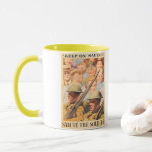 Keep On Saving. Reprint of British wartime poster. Mug