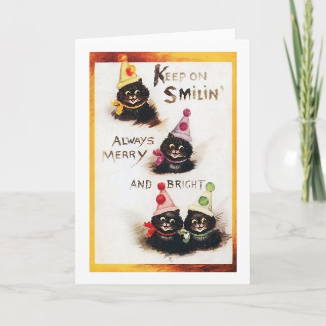 Keep on Smilin, Black Cat, Louis Wain Card (Front)