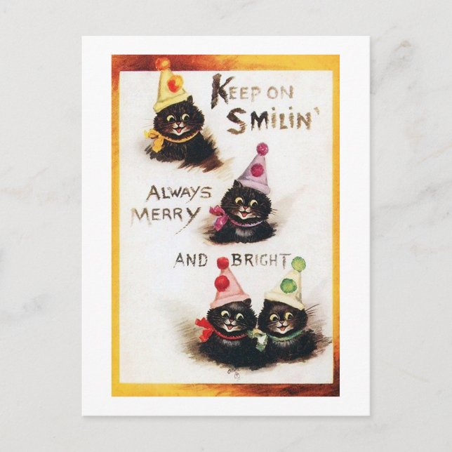 Keep on Smilin, Black Cat, Louis Wain Postcard (Front)