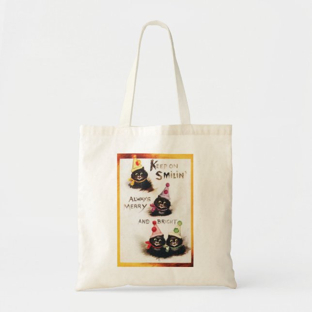 Keep on Smilin, Black Cat, Louis Wain Tote Bag (Front)