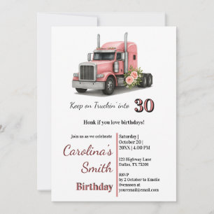 Keep on Truckin’  Birthday Female Truck Driver Invitation