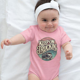 Keep On Truckin’ Retro 60s Personalized Pink  Baby Bodysuit
