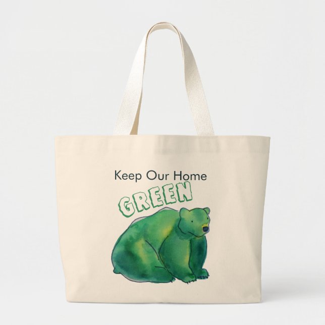 Keep Our Home Green Round Bear Large Tote Bag (Front)