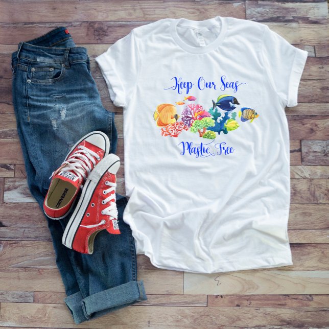 Keep Our Seas Plastic Free Fish Coral Ocean T-Shirt (Creator Uploaded)