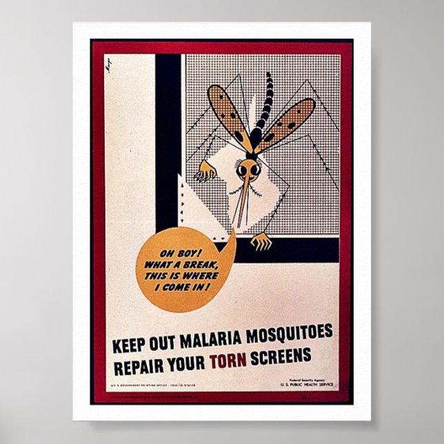 Keep Out Malaria Mosquitoes Repair Your Torn Scree Poster (Front)