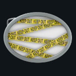 Keep out stay away do not cross police tape 3d belt buckle<br><div class="desc">Yellow police tape with lettering Keep out</div>