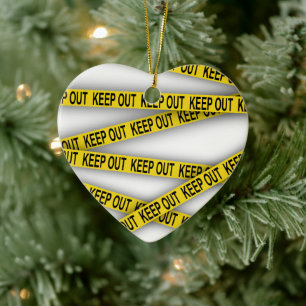 Keep out stay away do not cross police tape 3d ceramic tree decoration