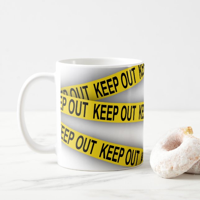 Keep out stay away do not cross police tape 3d coffee mug (With Donut)