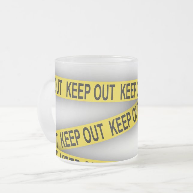 Keep out stay away do not cross police tape 3d frosted glass coffee mug (Front Left)