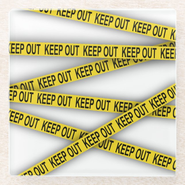 Keep out stay away do not cross police tape 3d glass coaster (Front)