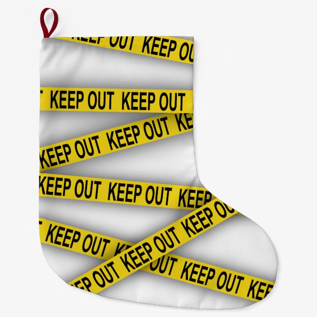 Keep out stay away do not cross police tape 3d large christmas stocking (Front)