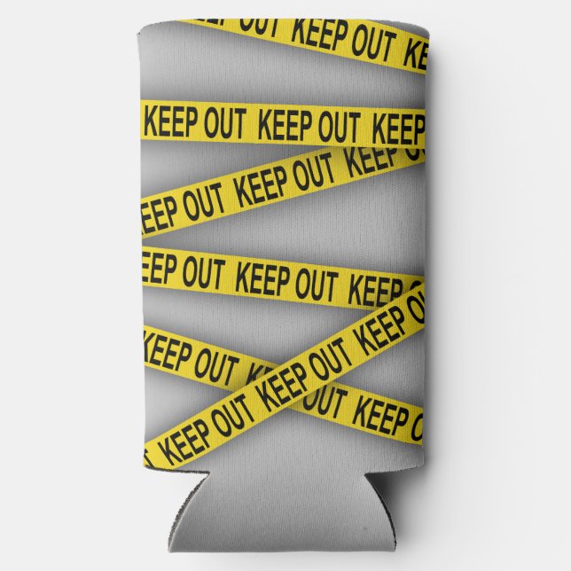 Keep out stay away do not cross police tape 3d seltzer can cooler (Back)