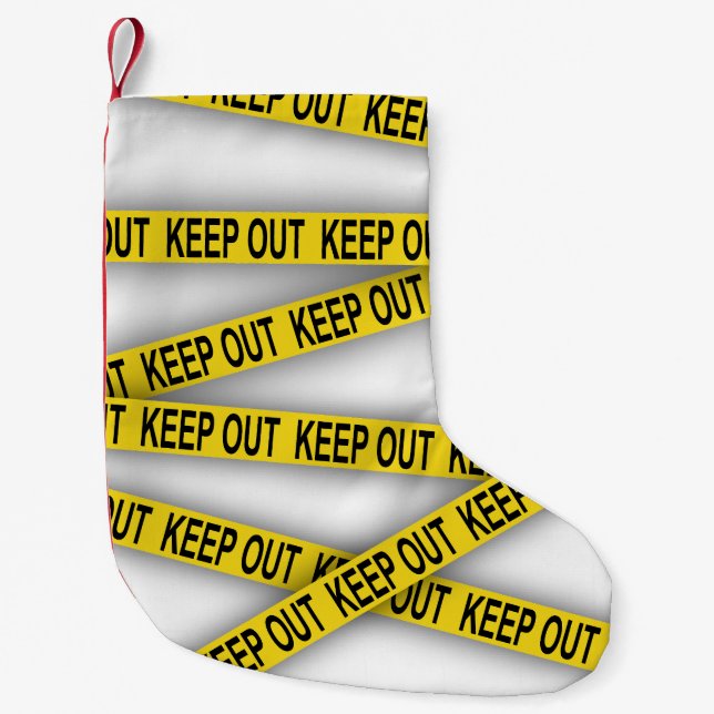Keep out stay away do not cross police tape 3d small christmas stocking (Front)