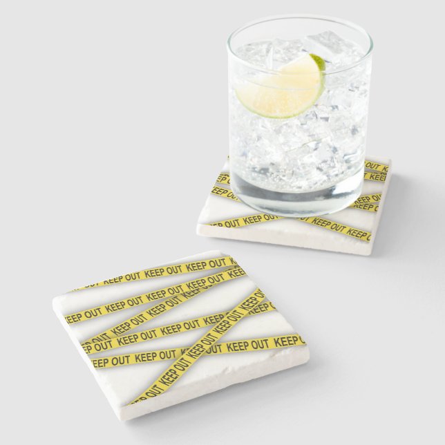 Keep out stay away do not cross police tape 3d stone coaster (Side)