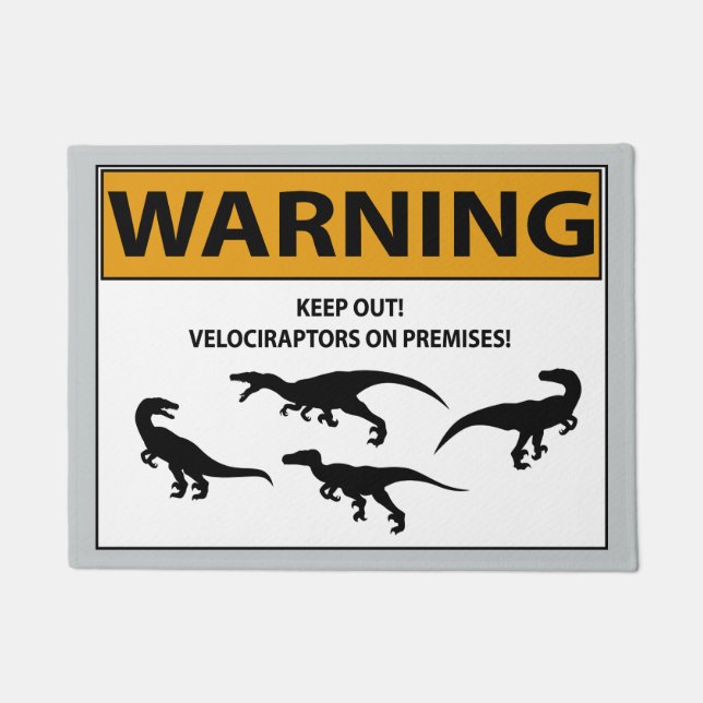 Keep Out! Velociraptor Sign Doormat (Front)