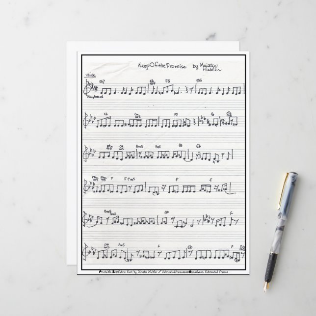 Keep Promise Song Signed Sheet Music paper sheet (Front/Back In Situ)