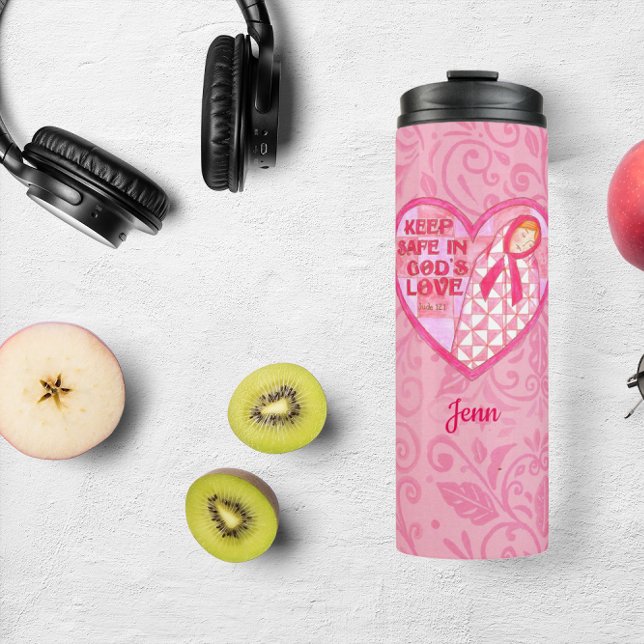 Keep Safe Pink Ribbon Quilt Personalised Thermal Tumbler (Creator Uploaded)