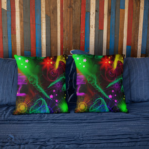 Keep Sake Neon Paint Splatter Swirls Stars Cushion