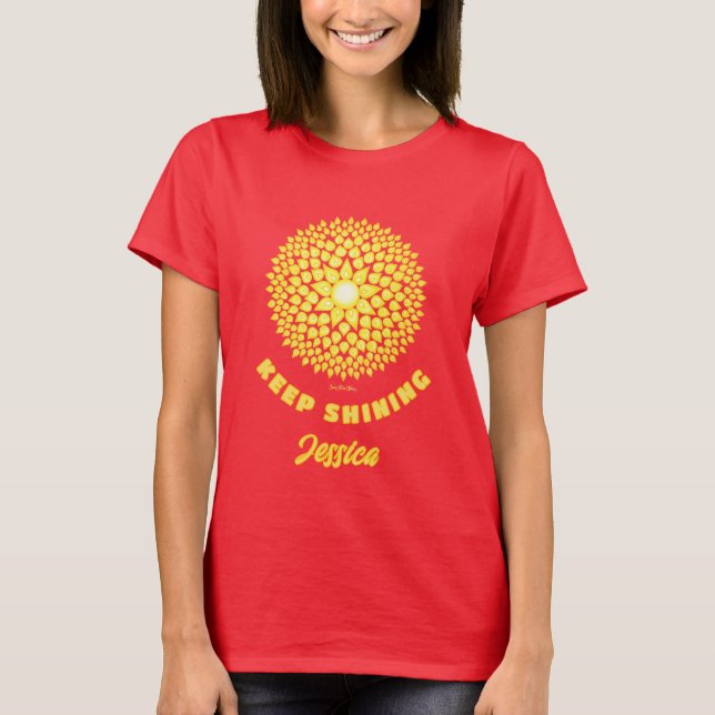 Keep Shining Bright Sun Geometrical Mandala Red  T-Shirt (Front)