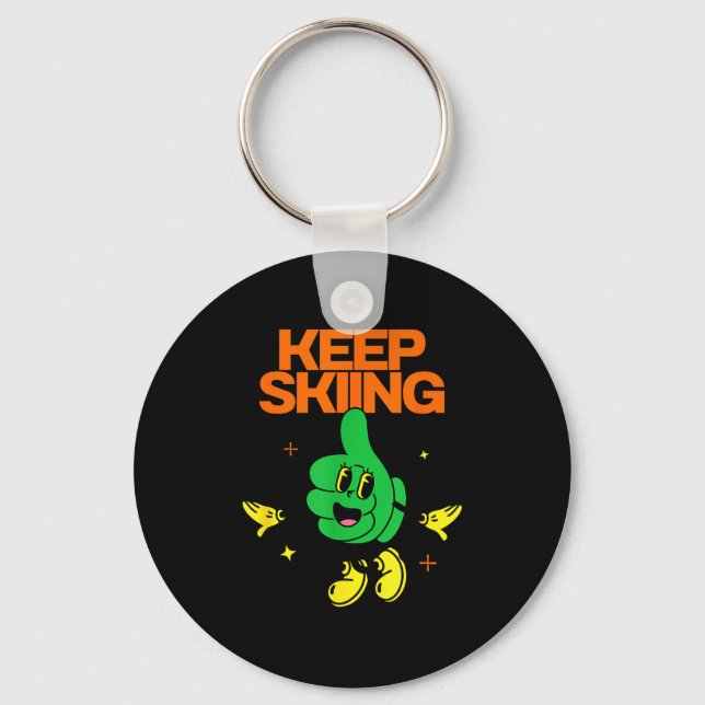 Keep skiing, thumbs up, mountain slope winter key ring (Front)