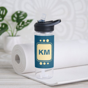 Keep smiling add initials blue and yellow water bottle
