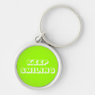 Keep Smiling, chartreuse green white Key Ring