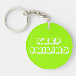 Keep Smiling, chartreuse green white  Key Ring