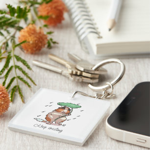 Keep Smiling Happy Guinea Pig Enjoying The Rain Key Ring