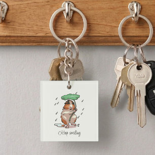 Keep Smiling Happy Guinea Pig Enjoying The Rain Key Ring