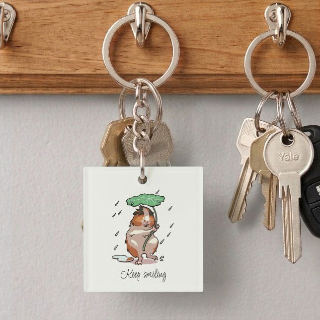Keep Smiling Happy Guinea Pig Enjoying The Rain Key Ring (Creator Uploaded)