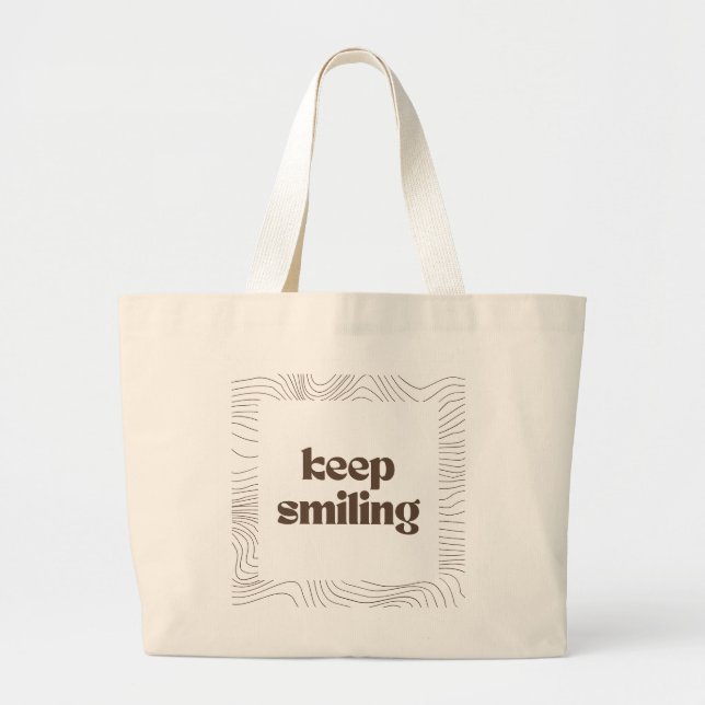 'Keep Smiling' Minimalist Art Large Tote Bag (Front)