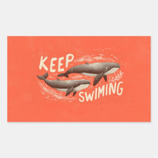 Keep Swimming Whales Rectangular Sticker (Front)
