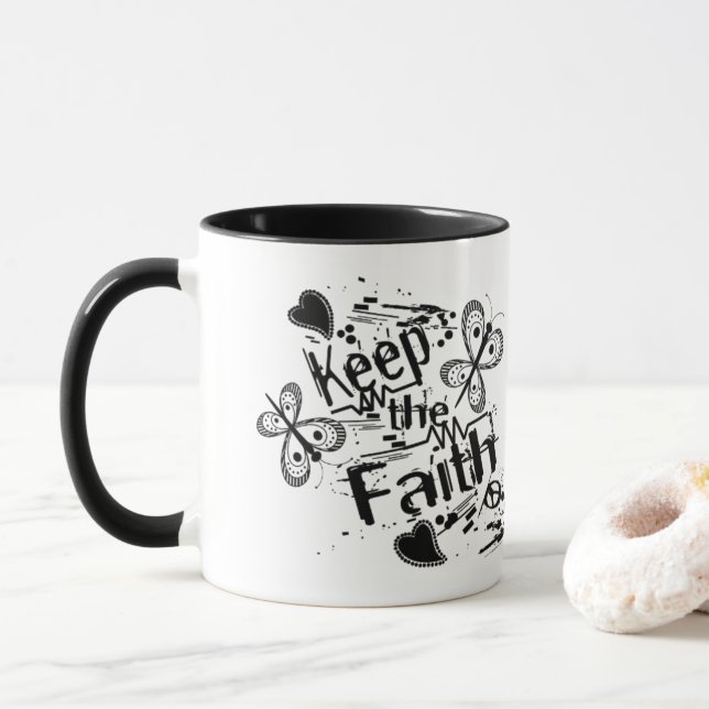 Keep the Faith Retro Graffiti Christian Coffee Mug (With Donut)