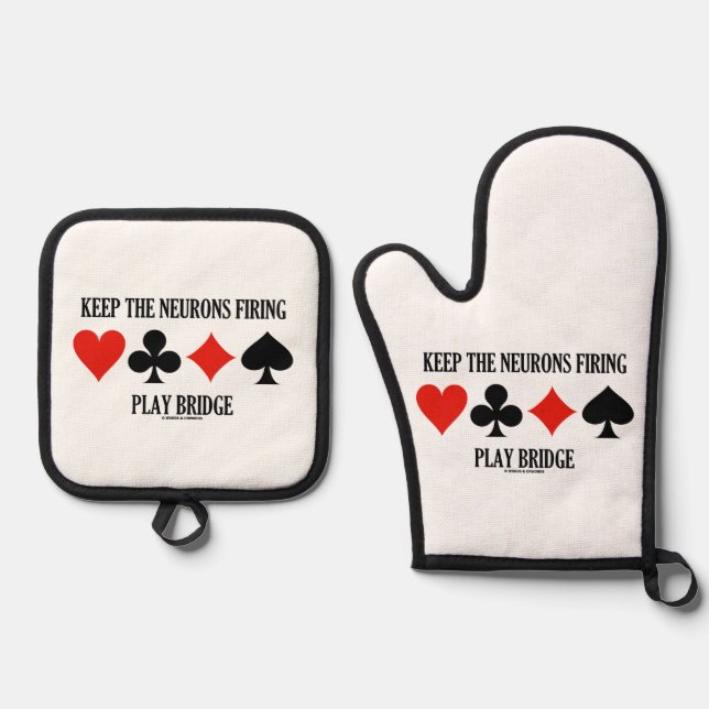 Keep The Neurons Firing Play Bridge 4 Card Suits Oven Mitt & Pot Holder Set (Front)