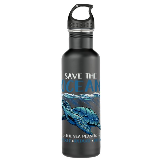 Keep The Sea Plastic Free Turtle Save The Ocean 24 710 Ml Water Bottle (Front)