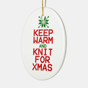 Keep Warm and Knit for Xmas Ceramic Tree Decoration