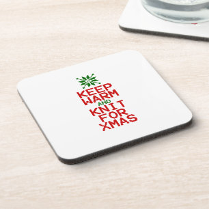 Keep Warm and Knit for Xmas Coaster