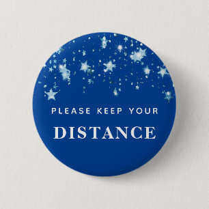 Keep your distance covid-19 shiny stars blue 6 cm round badge
