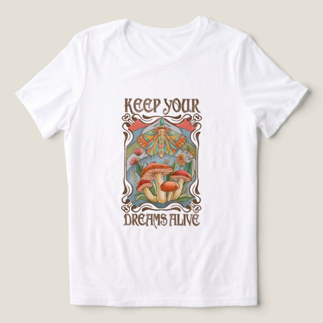 Keep Your Dreams Alive Retro Boho Mushroom & Moth Tri-Blend Shirt (Design Front)